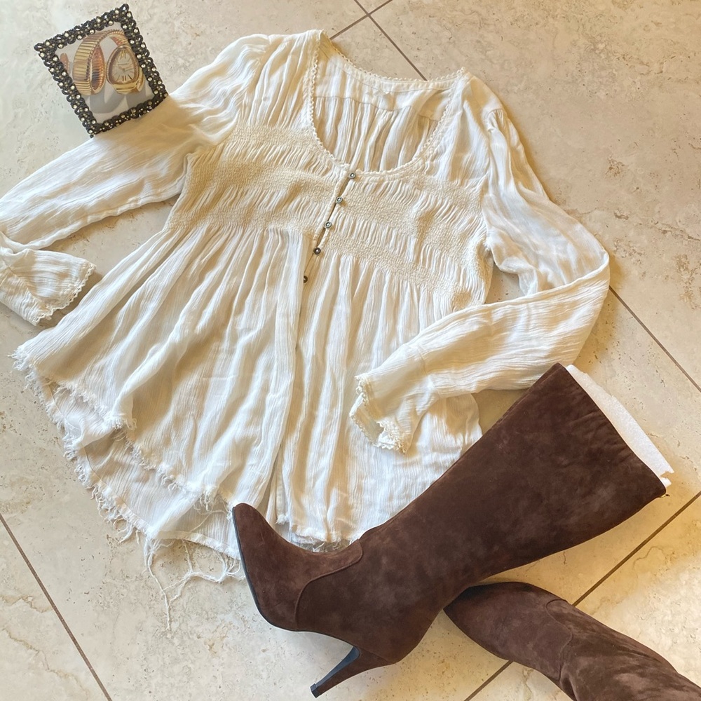 Free People Boho Off White Bell Sleeve Top